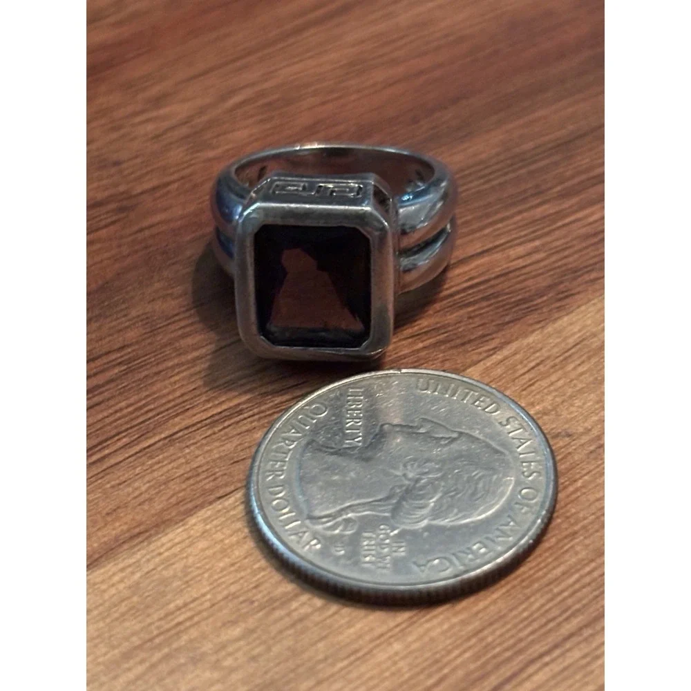 Vintage 925 Sterling Silver Smoky Quartz Mens Ring Size 7